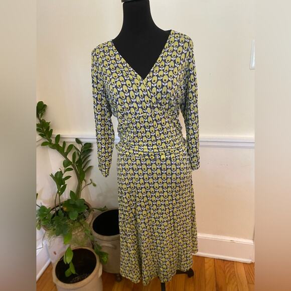 BODEN Jersey Knit 3/4 Sleeve Midi avocado/olive dress green, blue white size 18L - Picture 1 of 8